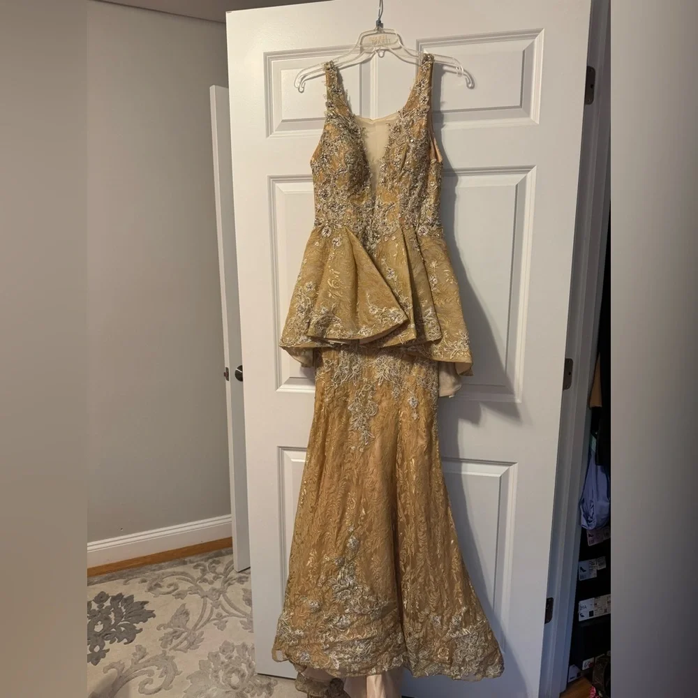 Terani Couture Gold High-Low Ruffled Gown - Picture 4 of 7